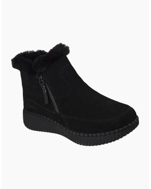 Skechers Wilshire Blvd Fresh Zip Leather Suede/Faux Fur Boots - Black
