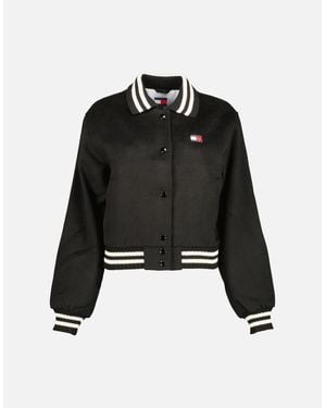 Tommy Hilfiger Ladies Cropped Wool Varsity Jacket - Black