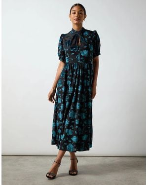 Ro&zo Erin Floral Jersey Burnout Midi Dress - Blue