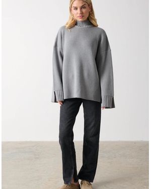 Pretty Lavish Amory Grown Neck Knit Jumper - Grey