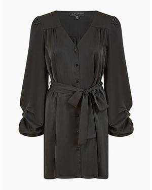Mela London Balloon Sleeve V-Neck Mini Shirtdress - Black