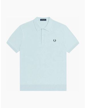 Fred Perry Cotton Knitted Polo Shirt Light Ice - Blue