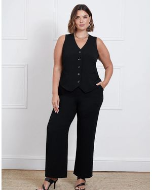 Live Unlimited London Petite Button Detail Wide Leg Trouser - Black