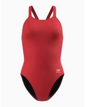 Speedo Ladies Endurancex Leaderback Spaghetti Strap One Piece Swimsuit - Red