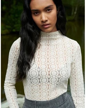 Ro&zo Ivory Lace High Neck Top - White