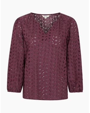Mountain Warehouse Ladies Broderie Lightweight 3/4 Sleeve Casual Shirt - Purple