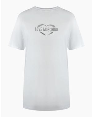 Love Moschino Shiny Heart Logo T-Shirt - White