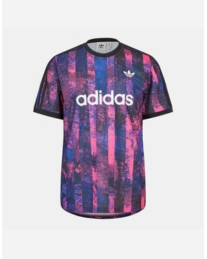 adidas Originals Lettering Crew Neck Ribbed Collar Short Sleeve T-Shirt - Blue