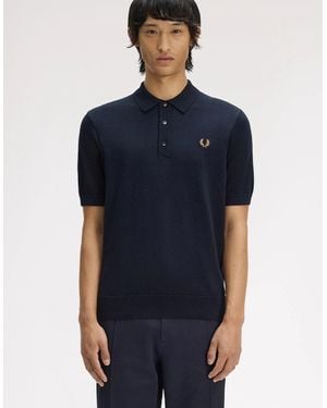 Fred Perry Long Staple Cotton Knitted Shirt - Blue