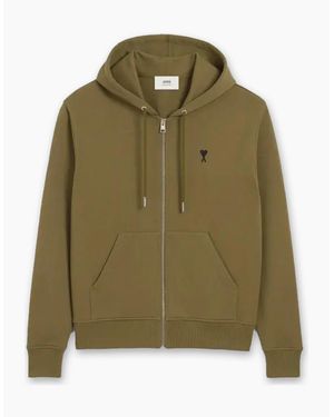Ami Paris De Coeur Zipped Hoodie - Green