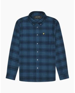 Lyle & Scott Lyle & Scott Tonal Check Flannel Dark Long Sleeve Shirt - Blue
