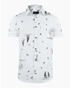 Springfield Hawaiian Shirts Aloha Summer Casual Beach Holiday Viscose Floral New Top - White