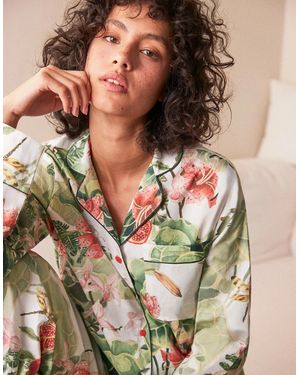 Ro&zo Lotus Print Cotton Pyjamas & Sleep Mask - Natural