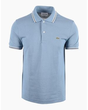 Lacoste Short Sleeved Ribbed Collar Polo Mid - Blue