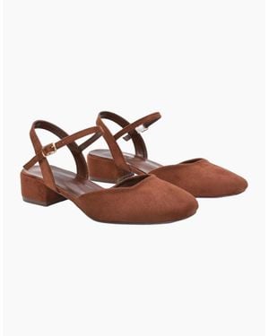 XY London Ladies Hilary Strappy Low Heel Court Shoes - Brown