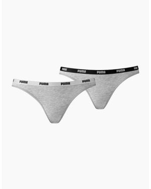 PUMA 2-Pack Classic Logo Low-Rise Bikini Briefs, Melange - Grey
