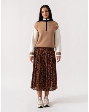 Calvin Klein Leopard Georgette Pleated Skirt - Brown