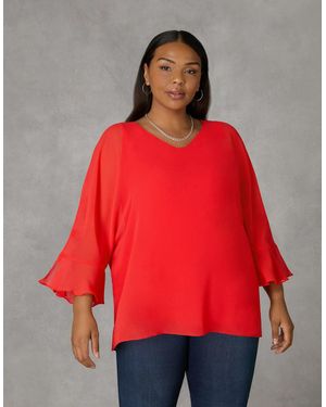 Live Unlimited London Flute Sleeve Overlay Top - Red