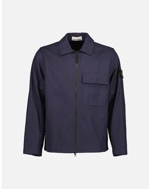 Stone Island Panama Cotton Zipped Overshirt - Blue