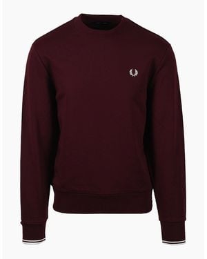 Fred Perry Crew Neck Sweatshirt Oxblood/Ecru - Red