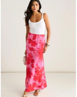Gini London Watercolour Floral Print A Line Maxi Skirt - Pink
