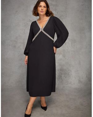 Live Unlimited London Embellished Trim Midaxi Dress - Grey
