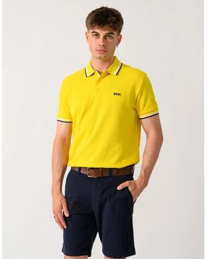 BOSS Boss Paddy Cotton-Piqué Polo Shirt With Contrast Logo - Yellow