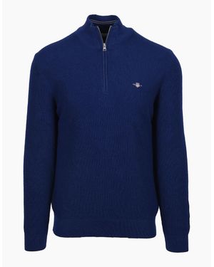 GANT Micro Textured Half Zip Knitwear Rich - Blue