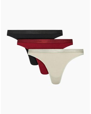 Calvin Klein 3-Pack Shiny Logo Thongs, /Cocoon/Syrah - Red