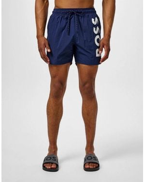 BOSS Octopus Swim Shorts With Bold Branding - White