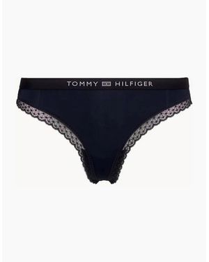 Tommy Hilfiger Th Tonal Logo Lace Thong - Blue