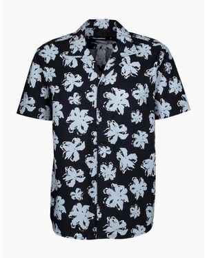 KARL LAGERFELD Floral All Over Cuban Collar Shirt - Black