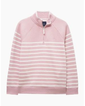 Crew Half Zip Striped Sweatshirt - Pink