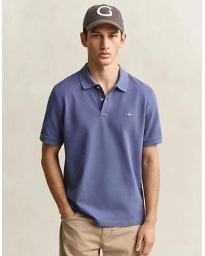 GANT Regular Fit Short Sleeve Shield Logo Pique Polo - Blue