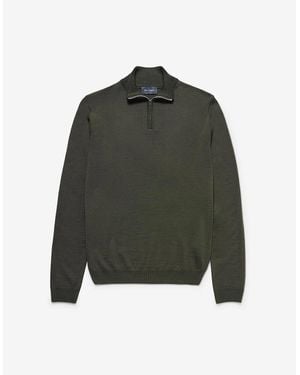 Oliver Sweeney Merino Wool Quarter Zip Jumper - Green