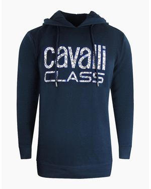 Roberto Cavalli Cavalli Class Floral Logo Hoodie - Blue