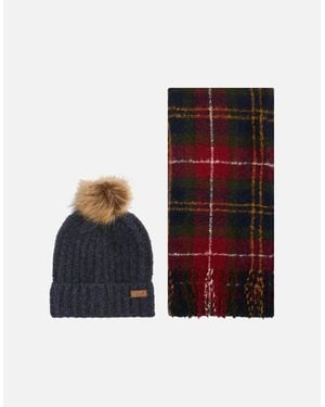 Barbour Saltburn Beanie & Tartan Scarf Set - Red
