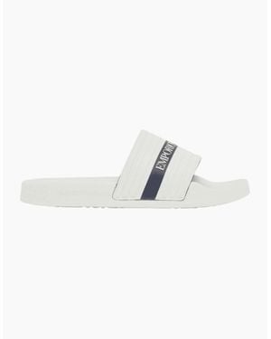 Emporio Armani Tape Logo Rubber Sliders - White