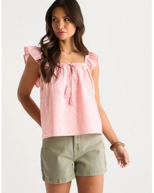Gini London Broderie Anglaise Frill Sleeve Top - Pink
