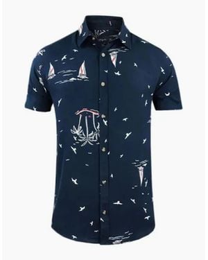 Springfield Hawaiian Shirts Aloha Summer Casual Beach Holiday Viscose Floral New Top - Blue