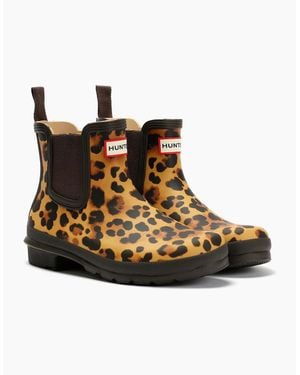HUNTER Original Chelsea Rubber Leopard Wellington Boots - Brown