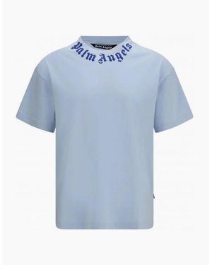 Palm Angels Neck Logo Regular Tee - Blue