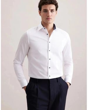 Seidensticker Shaped Fit No Iron Contrast Kent Collar Business Shirt - White