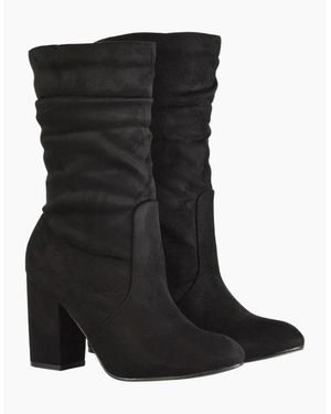 XY London Ladies Belle Ruched Medium Block Heel Boots - Black