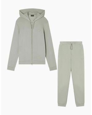 Emporio Armani Embroidered Logo Pistachio Zip Up Hoodied Tracksuit - Grey