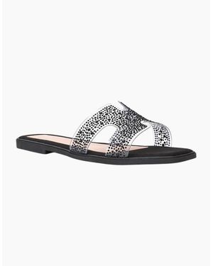 XY London Ladies Patsy Diamante Square Toe Sandals - Black