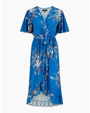 Mela London Floral V-Neck Midi Wrap Dress - Blue