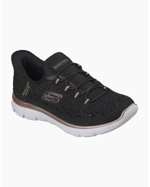 Skechers Summits Brilliant Shine Mesh/Rose Trim Trainers - Black