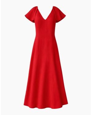 Ro&zo Flutter Sleeve Dress With Linen - Red