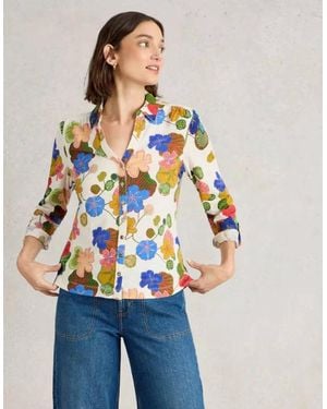 White Stuff Annie Jersey Shirt Ivory Print - Blue